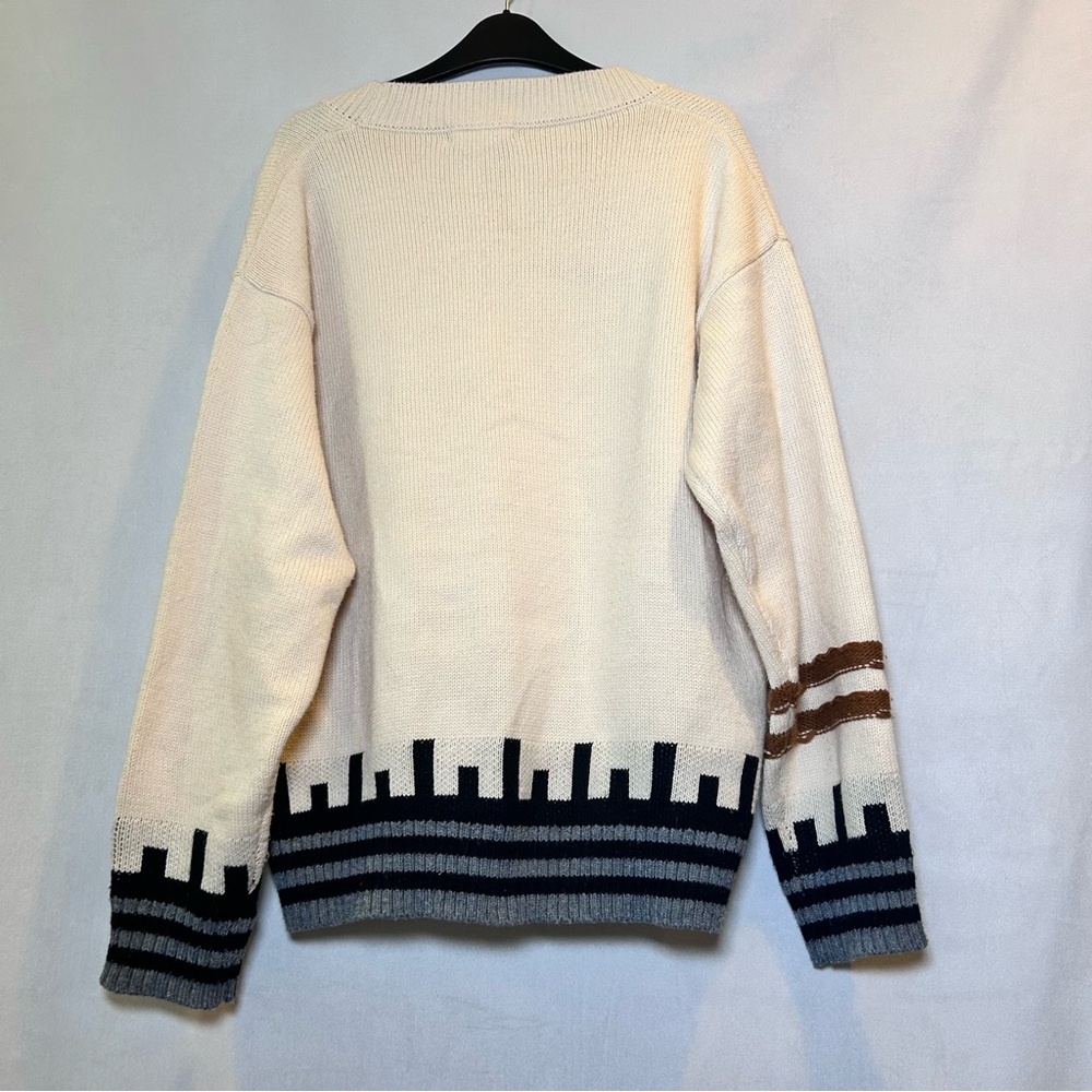 Enguolin Cat Pocket Oversized Cardigan Cream Knit Distressed Indie Twee Size XL - Picture 2 of 11